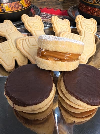 Alfajores with llama-shaped shortbread cookies