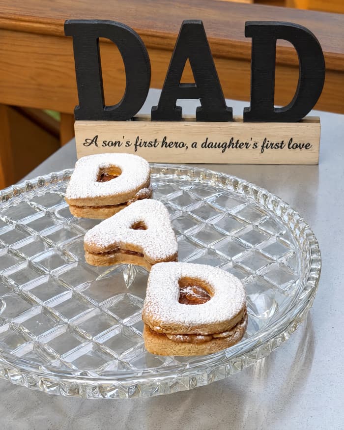 Alfajores shaped as the letters D-A-D for Father's Day