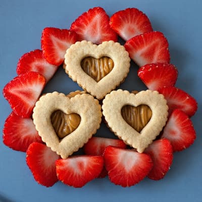Heart Shaped Alfajores with Strawberries