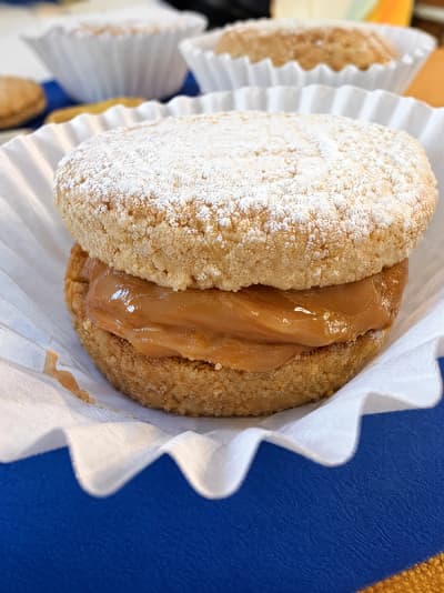 Close-up of a single alfajor